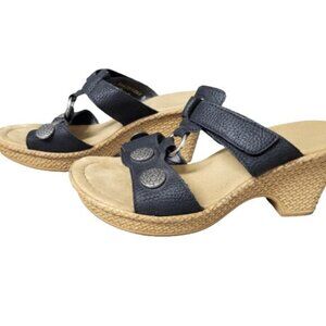 CLEARANCE Rieker Black Wedge Sandals with Pewter Accents 37
